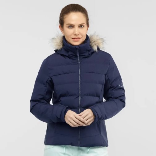 Navy Salomon Stormcozy Insulated Hoodie Women's Ski Jackets | IE WA6897